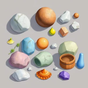 Various colorful and textured materials, showcasing diverse shapes for material selection.