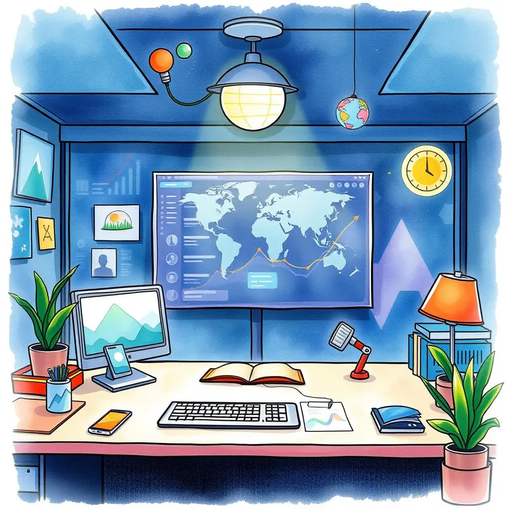 Analytics input optimizer: Enter text for optimized analytical insights 1 A modern workspace featuring analytics tools and global data visualization.