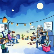 Illustration of a collaborative research environment with diverse professionals engaged in analysis.