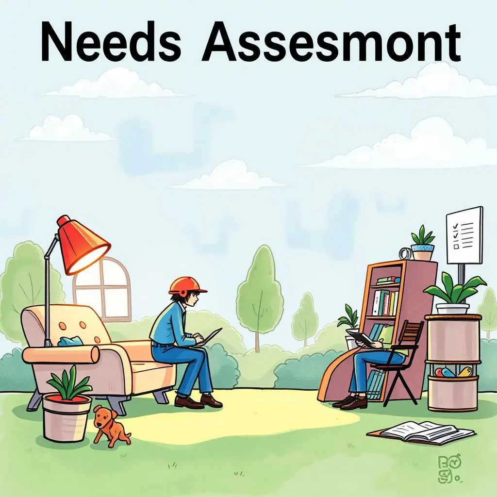 Demand assessment question generator: Create questions for evaluating market demand 1 A person using a laptop in a peaceful outdoor setting, symbolizing needs assessment in marketing.