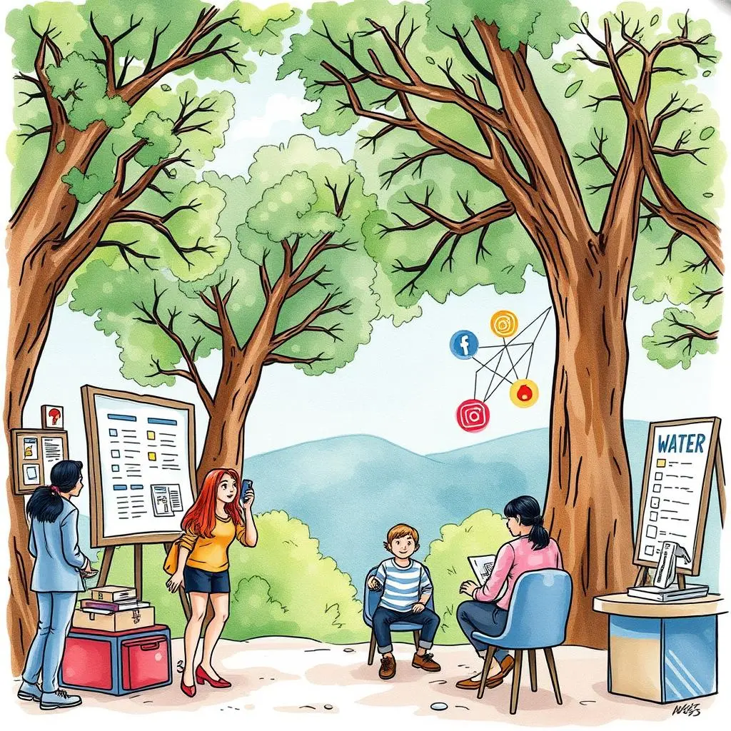 Stakeholder mapping tool: Create visual maps of stakeholder networks 1 Visual representation of stakeholder mapping in a lush, outdoor setting.