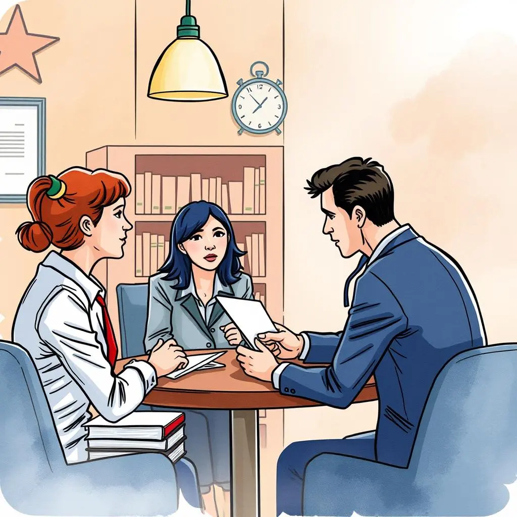 Due diligence report creator: Generate comprehensive due diligence documents 1 Due Diligence Analysts review documents at a meeting table with focused discussions in a corporate setting