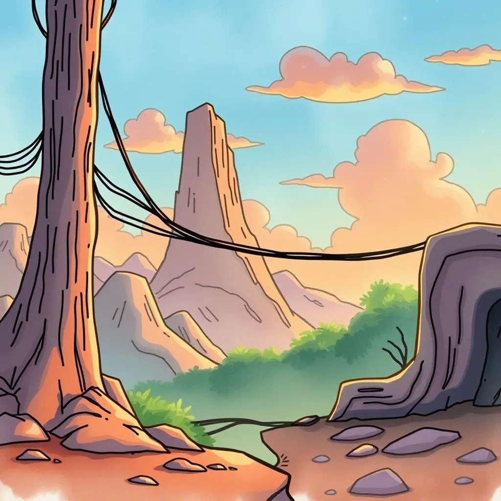 Firewall change management tool: Document and track firewall changes easily 1 Tall trees with power lines and mountains under a colorful sky, symbolizing connectivity in IT.