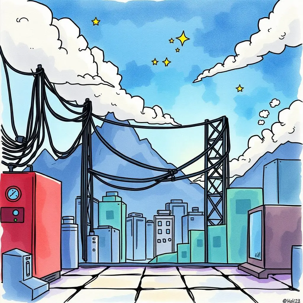 Ipv4 to ipv6 converter: Convert between IPv4 and IPv6 formats easily 1 Colorful cartoon city skyline with power lines and clouds.