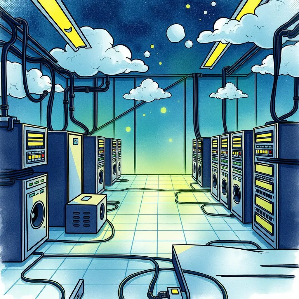 Subnetting guide generator: Provide clear subnetting breakdowns for networks 1 Illustration of a data center with servers and networking equipment.