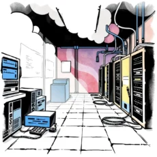Network configuration room with servers and it equipment for security guidelines.