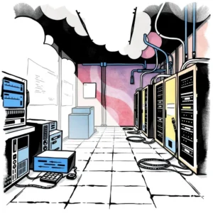 Network configuration room with servers and it equipment for security guidelines.
