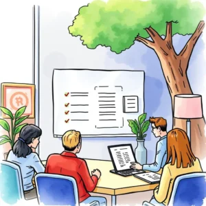 Benefits Enrollment Overview Maker tool being utilized during a team meeting in an office setting