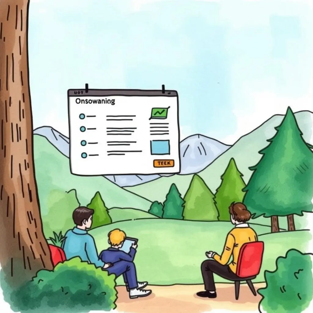 Personalized benefits orientation tool: Customize benefits information based on employee needs 1 Employees reviewing a personalized benefits orientation tool outdoors.