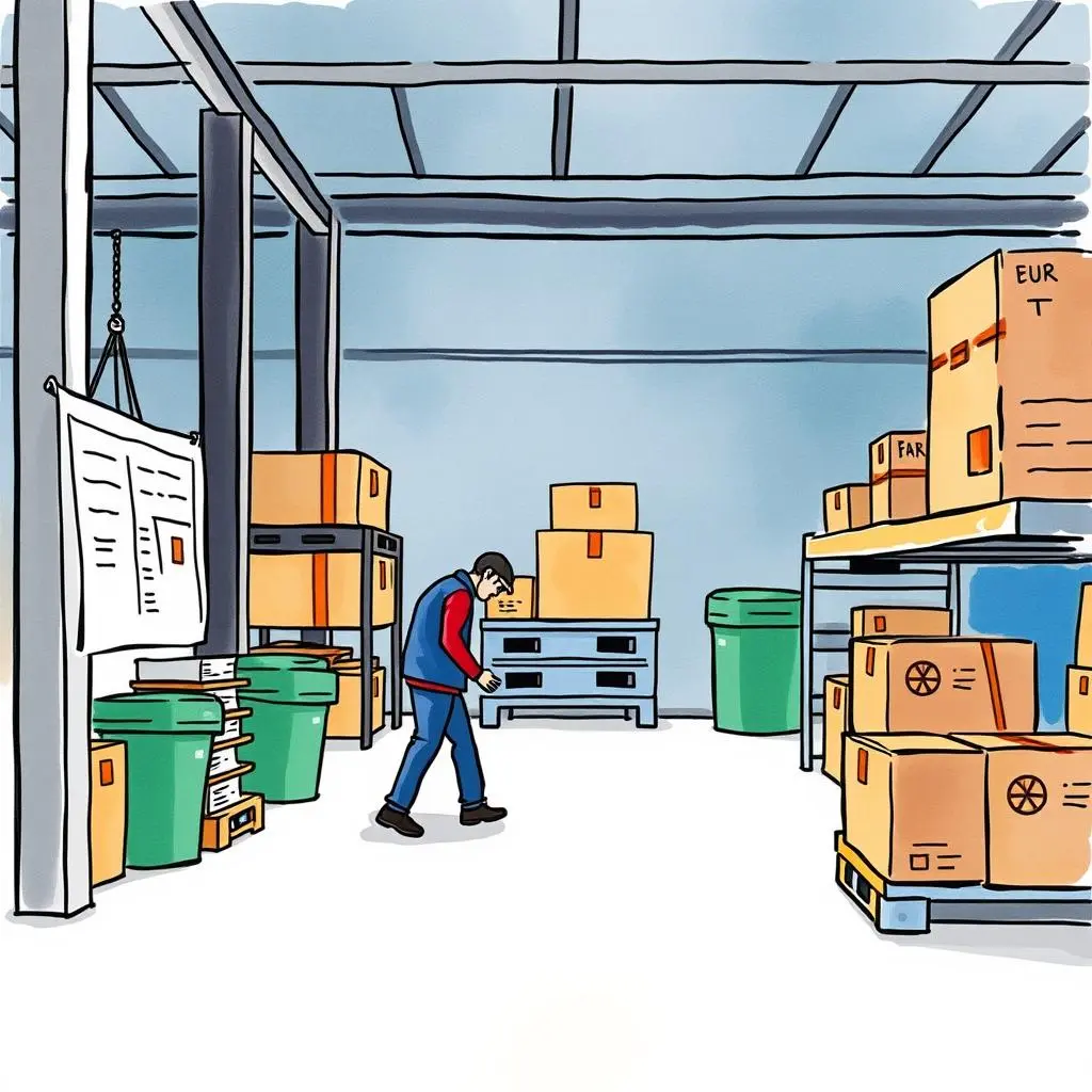Logistics quality alert system: Generate alerts for quality failures detected 1 Logistics Quality Control Specialist inspecting the order fulfillment area for quality compliance in a warehouse.