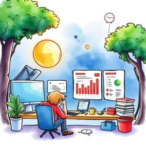 Campaign success tracker: Summarize key performance indicators of campaigns 8 Campaign Success Tracker tool with a focused marketer analyzing performance metrics in an office setting.