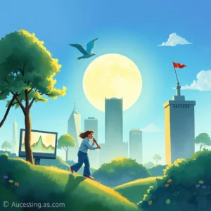 Sentiment evaluator: Assess sentiment of advertising feedback 2 A person analyzing marketing data under a bright moon overlooking a city skyline with greenery.