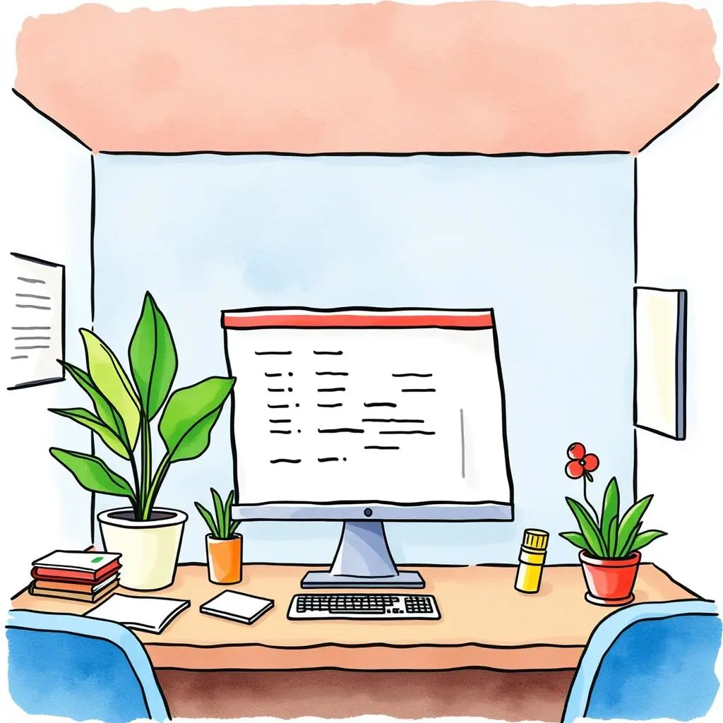 Audit item explanation generator: Generate explanations for audit items instantly 1 A modern workspace featuring a computer monitor displaying structured data and vibrant plants.