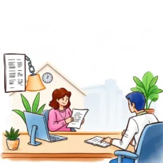 Employees discussing payroll details in a bright, inviting office setting.