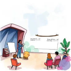A professional in HR presents performance feedback in an engaging training session.