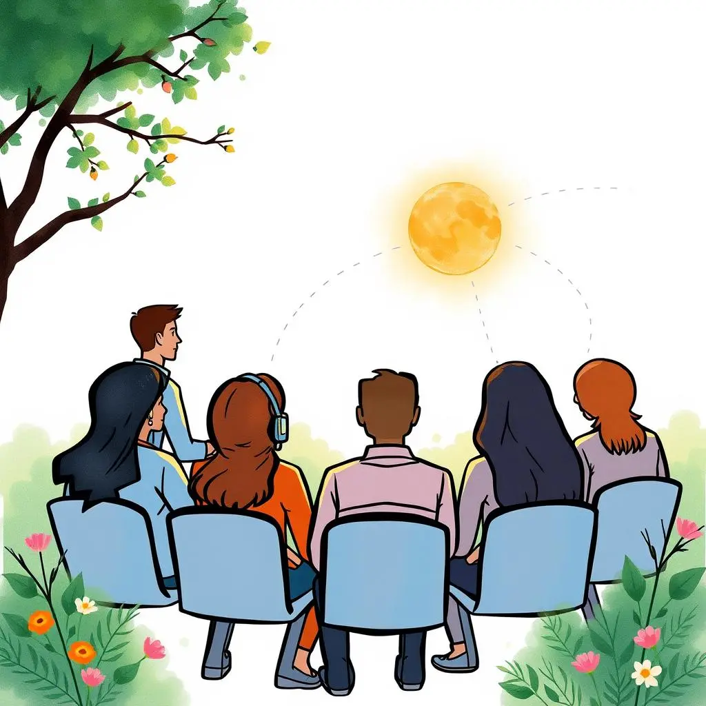 Track employee performance development progress with a group discussing in a bright setting.