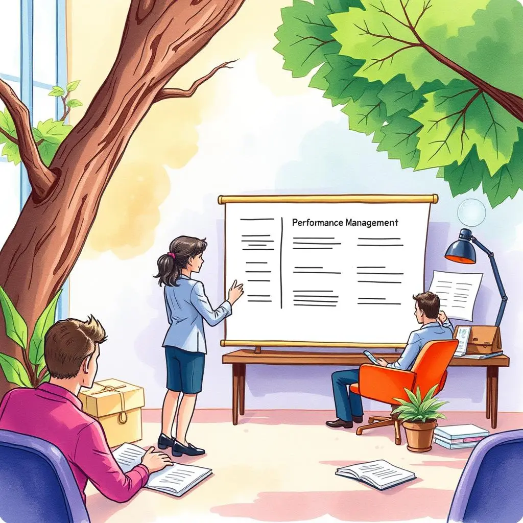 Performance review summarizer: Create concise summaries of performance reviews 1 Team discussing concise summaries for performance reviews in HR.