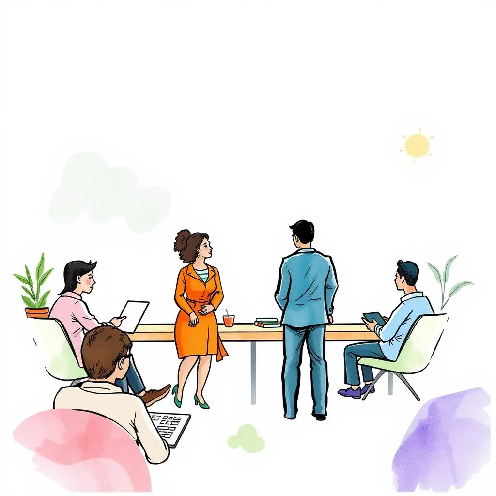 Progress tracker generator: Summarize employee development progress effectively 1 Employees engaging in a collaborative discussion about development progress.