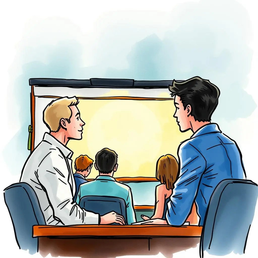 Response generator: Generate effective responses for performance conversations 1 Two professionals discussing performance in front of an audience.