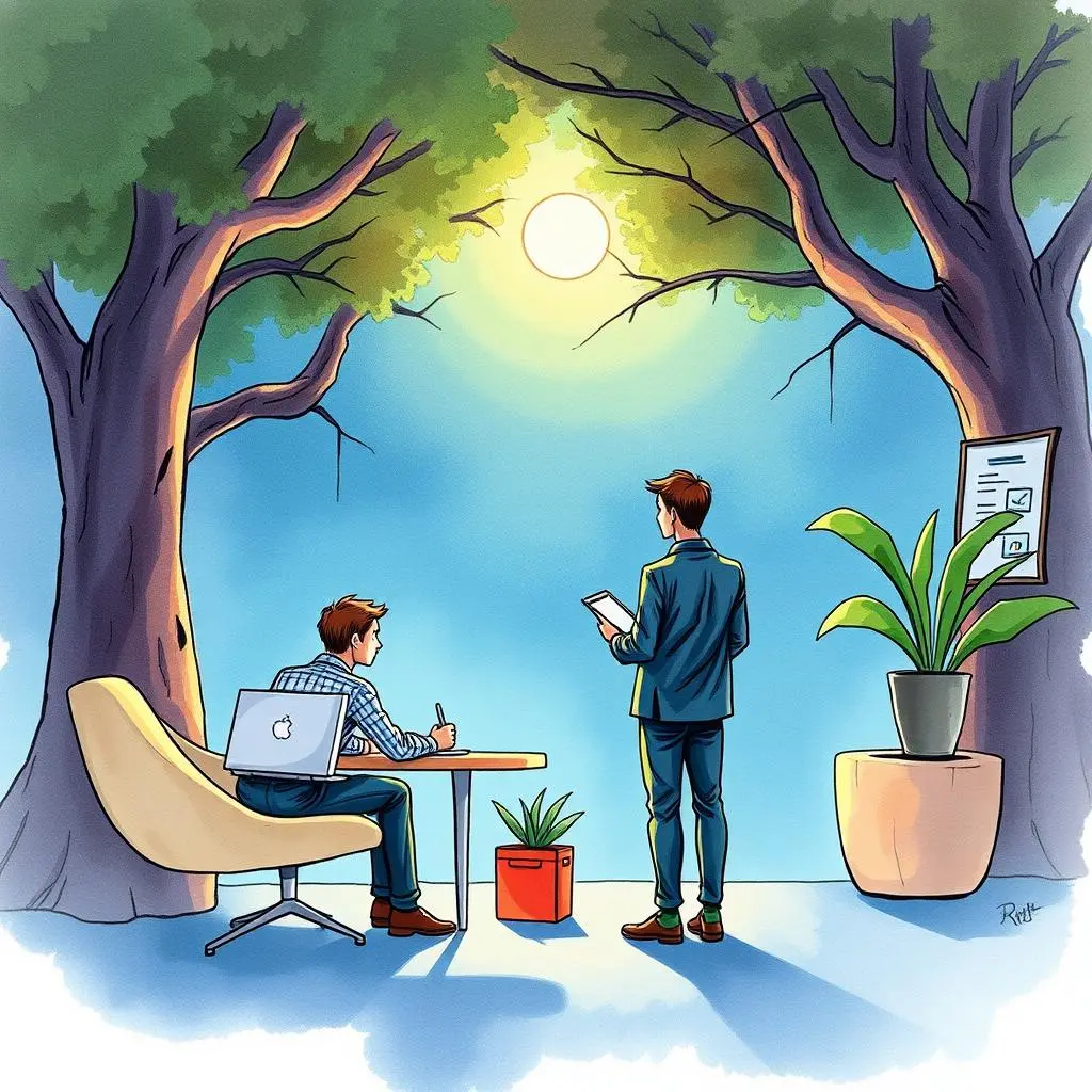 Review summarizer: Generate concise summaries of performance reviews 1 Professionals discussing performance reviews under a bright, uplifting environment.