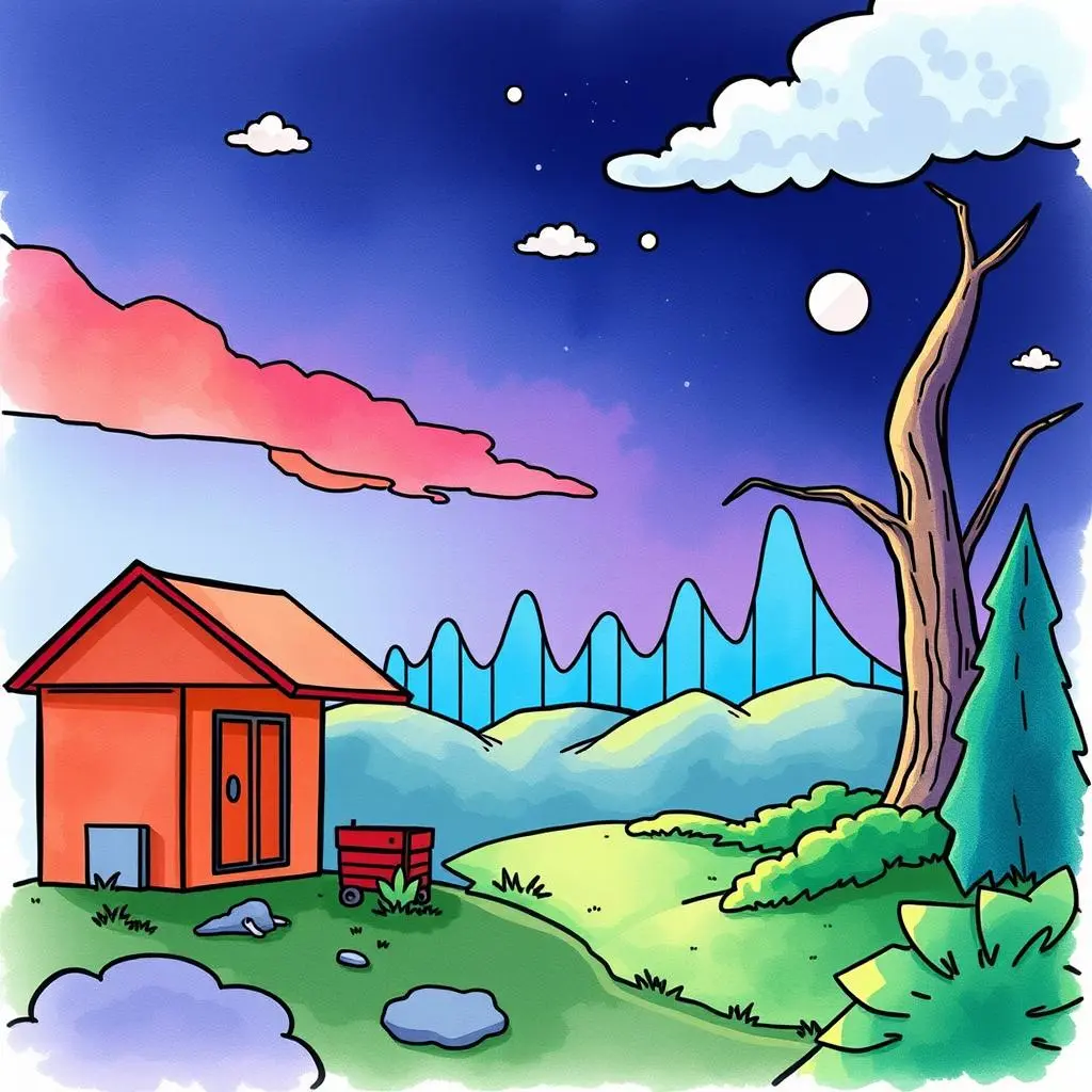 Cloud Operations Metrics Reporter tool illustrated in a scenic landscape with a cozy cabin and nature.