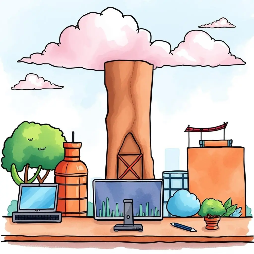 Cloud performance review assistant: Compile performance metrics for cloud services 1 Cloud tools and nature elements illustrating the Cloud Performance Review Assistant concept