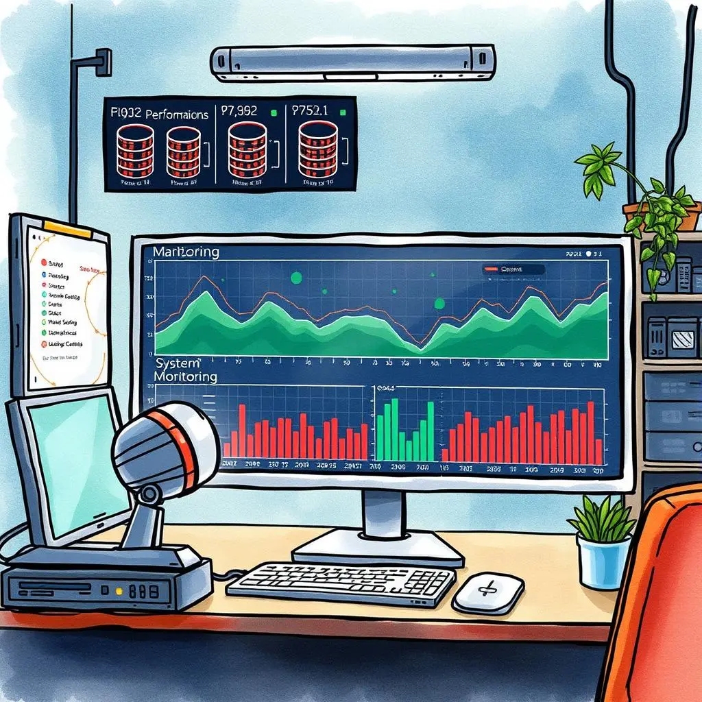 Performance trend analyzer: Summarize and analyze performance text data 1 Performance trend analysis tools displayed on a desktop monitor with graphs and bar charts for IT monitoring analysis.