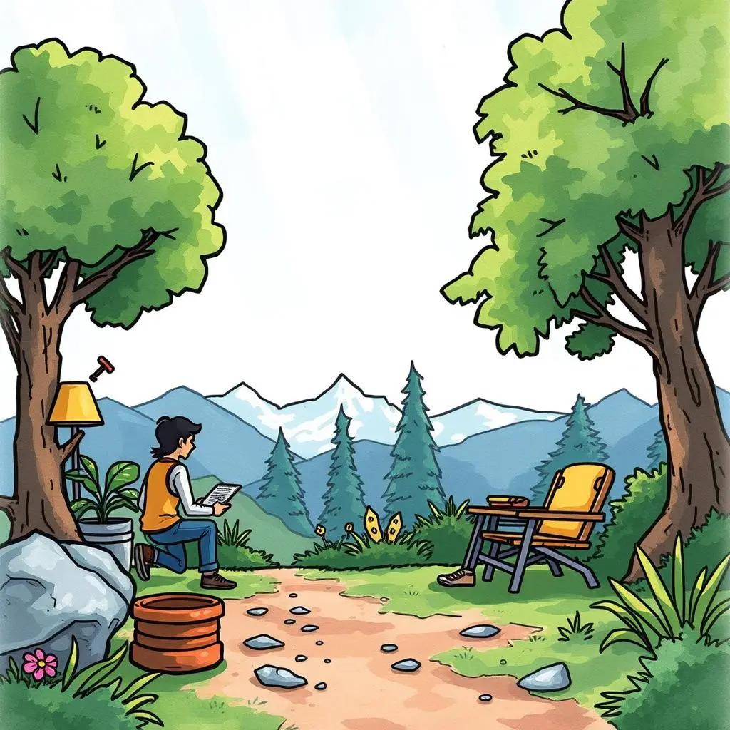 A serene outdoor scene showcasing a person analyzing feedback in a tranquil setting.