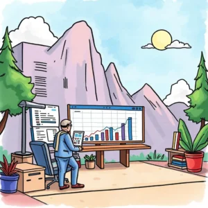 Sales trend monitor: Track and summarize sales performance trends 7 Sales Performance Analyst reviewing sales metrics on a digital screen in a scenic outdoor setting