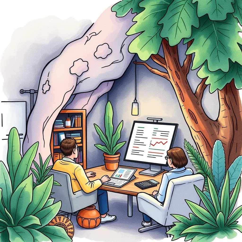 Stakeholder engagement brief: Generate concise updates for stakeholder engagement meetings 1 A team collaborates on performance tracking surrounded by nature-inspired decor in a modern workspace.