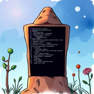 Stylized stone tablet displaying code for performance tuning and optimization.