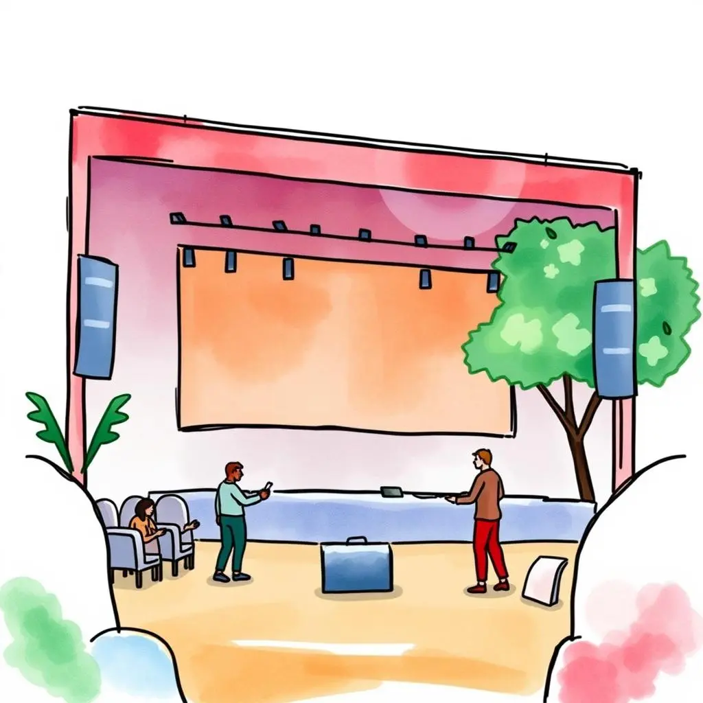 Event review summarizer: Concisely recap overall event performance metrics 1 Animated illustration of a stage setup for event performance evaluation.
