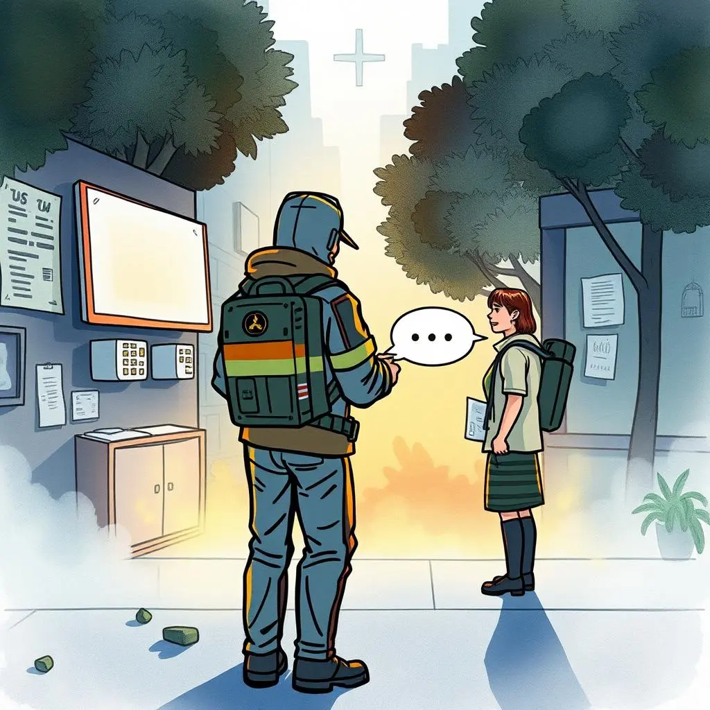 Risk mitigation suggestion generator: Provide tailored recommendations to address vulnerabilities 1 A person in security gear interacts with a woman, symbolizing risk mitigation discussions.