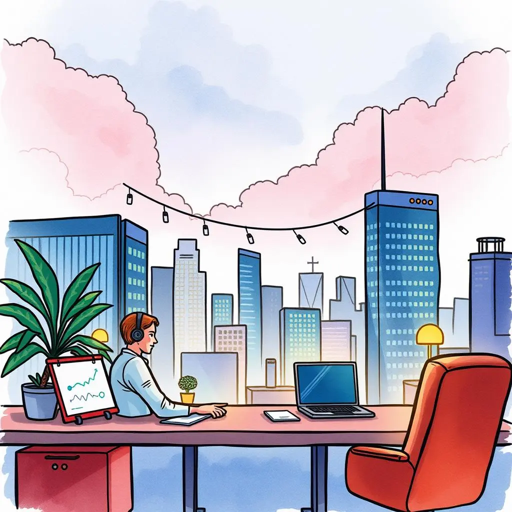 Contract countdown: Visualize remaining time before renewals 1 A renewal specialist works at a desk with a city view, focusing on contract countdown management.