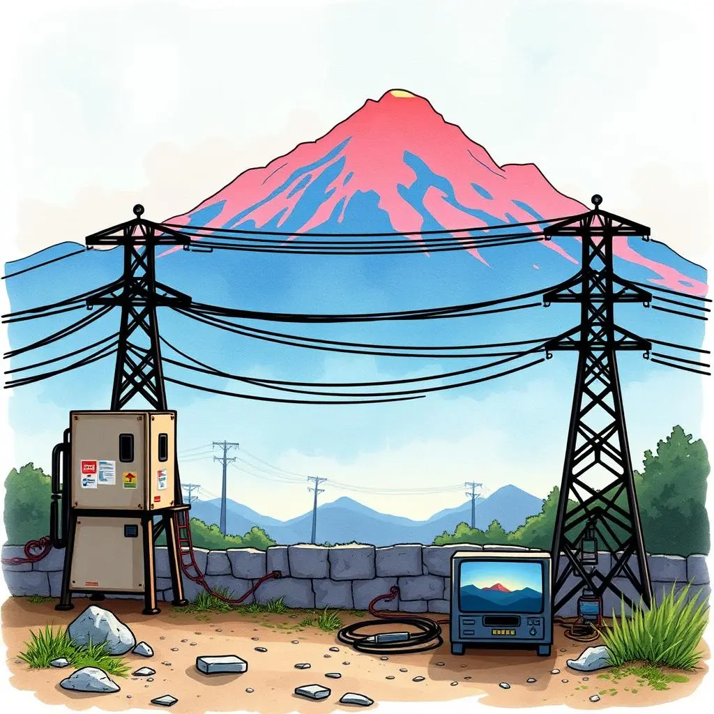 System Stability Evaluator with power lines and mountain backdrop