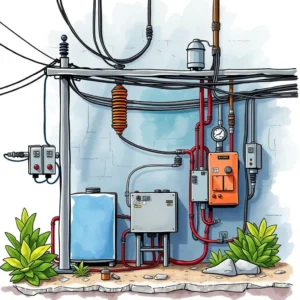 Complex electrical setup illustrating voltage protection strategies in engineering.