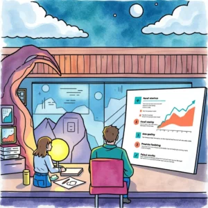 Forecast feedback facilitator: Generate feedback requests on predictive results 4 Two analysts reviewing predictive modeling results with charts and graphs.