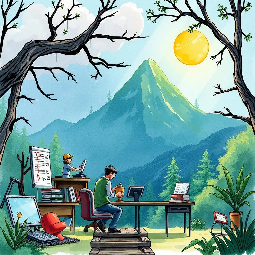 Risk assessment analyzer: Assess potential risks in implementation plans 1 A process analyst working on risk assessment in a scenic mountain setting with a laptop and notes.