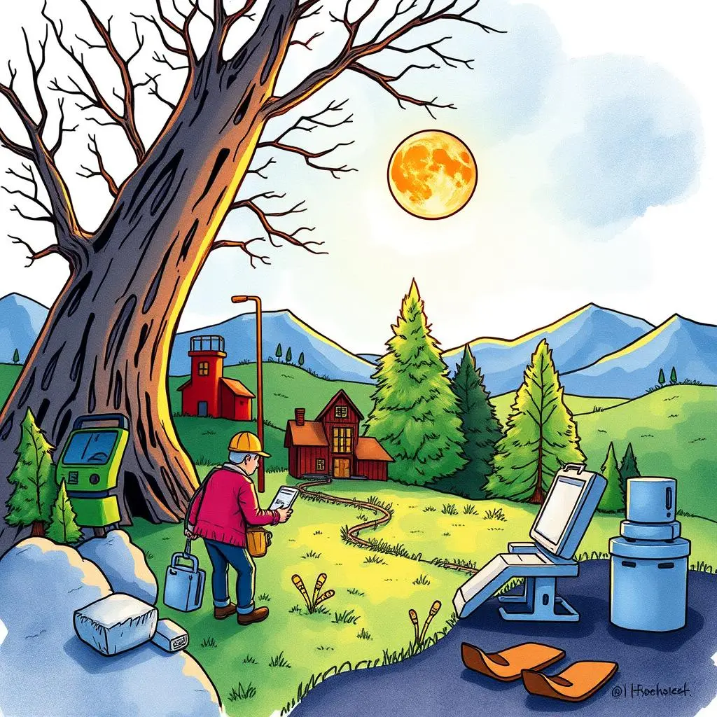 Audit report simplifier: Condense lengthy audit reports into concise summaries 1 Engineer reviewing data outdoors, surrounded by tools and nature.