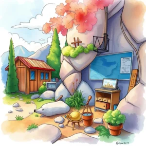 A serene landscape illustrating process optimization with tools and nature.