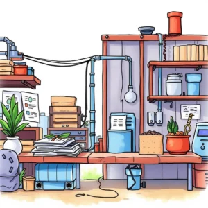 Illustration of an organized workspace for data analysis and optimization tasks.