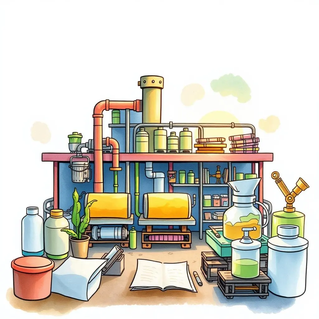 Root cause analysis generator: Identify causes and solutions for production issues 1 Colorful manufacturing setup showcasing tools for process optimization analysis.