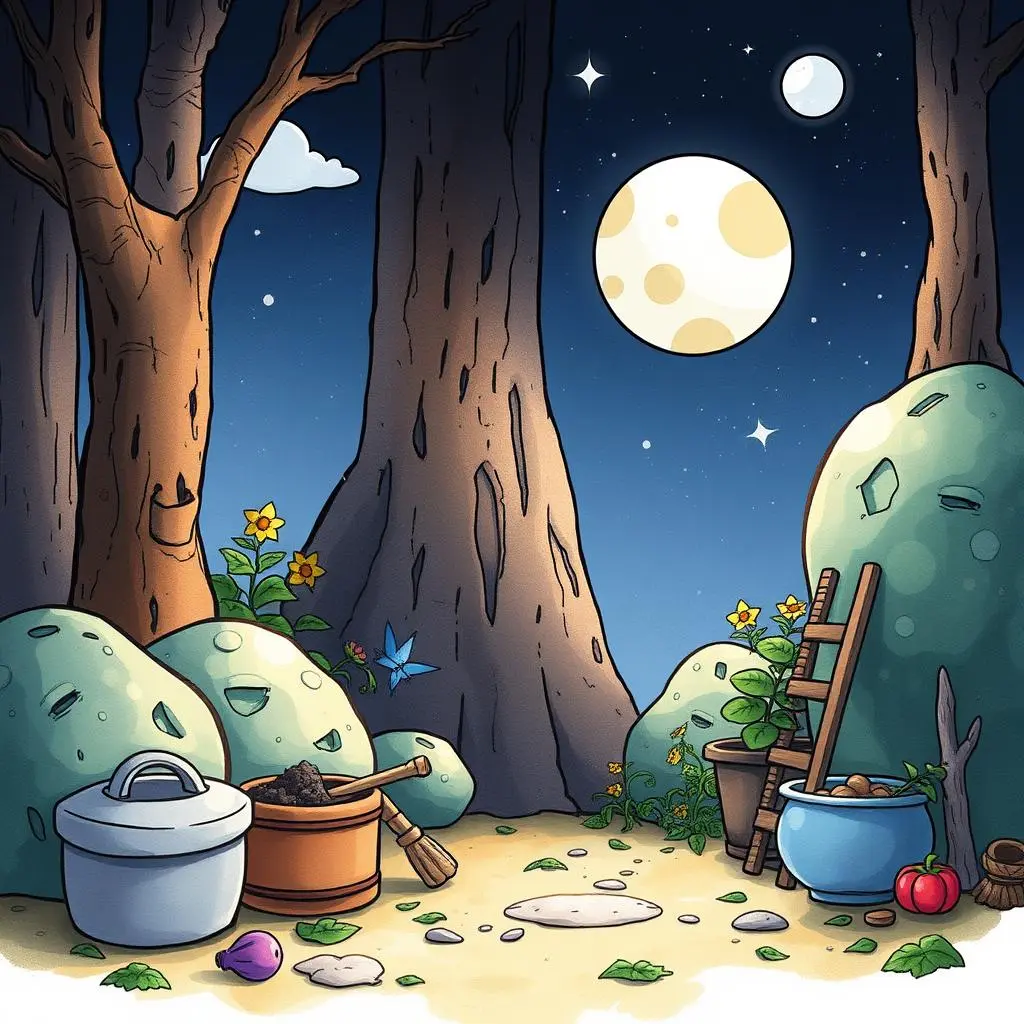 Step-by-step procedure creator: Develop detailed step-by-step instructions 1 A serene forest scene with tools for crafting detailed procedures.