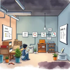 Person analyzing workflow data in a manufacturing environment for process optimization.