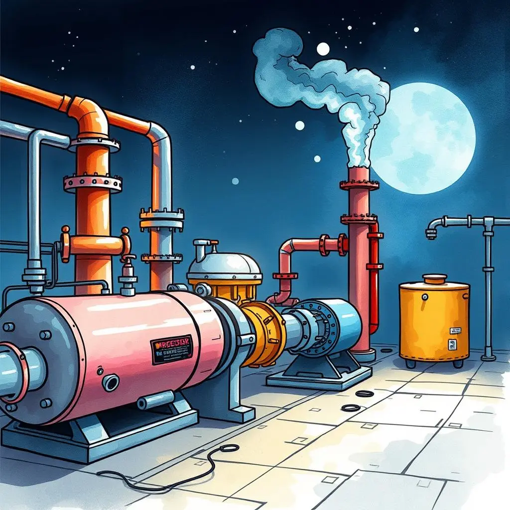 Input harmonizer: Align simulation inputs for improved results 1 Colorful industrial scene showcasing pipelines and machinery at night.
