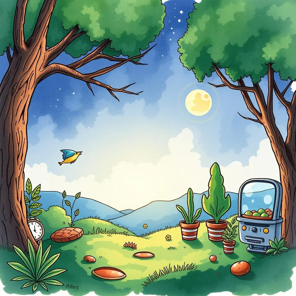 A whimsical landscape illustrating creativity and innovation in design trends.