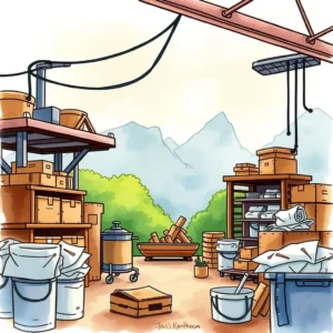Boxes and tools in a manufacturing setting, illustrating a workspace for memo generation.
