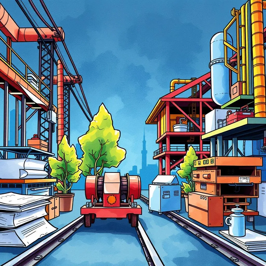 Dependency mapper: Identify task interdependencies for better scheduling 1 A vibrant industrial scene depicting machinery and equipment for efficient project scheduling.