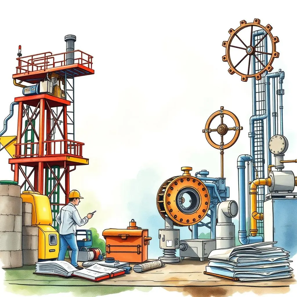 Meeting notes synthesizer: Create summaries from project review meeting notes 1 Engineer reviewing project notes with machinery and tools in background.
