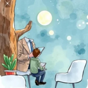 A businessman advises a child, symbolizing guidance in data interpretation.